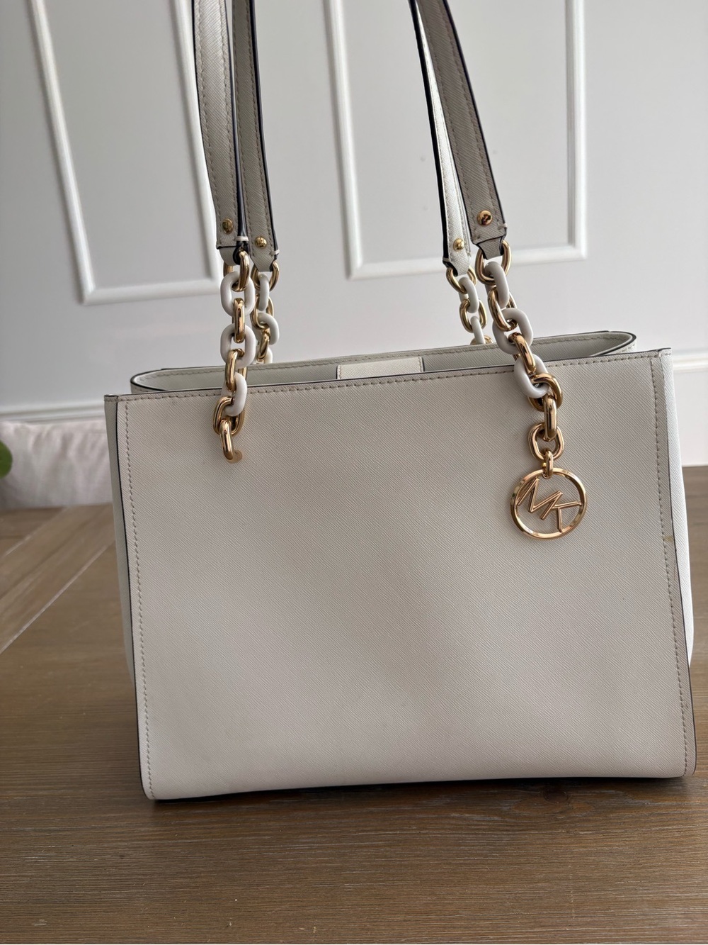 Michael Kors Cream Leather Chain-Handle Shoulder Tote